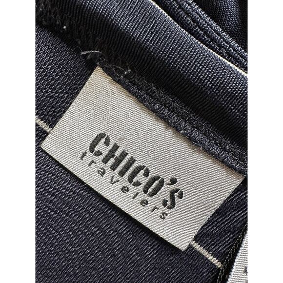 Chicos Travelers Black Snap Button Up Stripe‎ ~ Acetate Size 3 (Large) - Picture 13 of 14